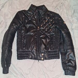 Apple Bottoms Black Quilted Moto-Style Puffer Jacket